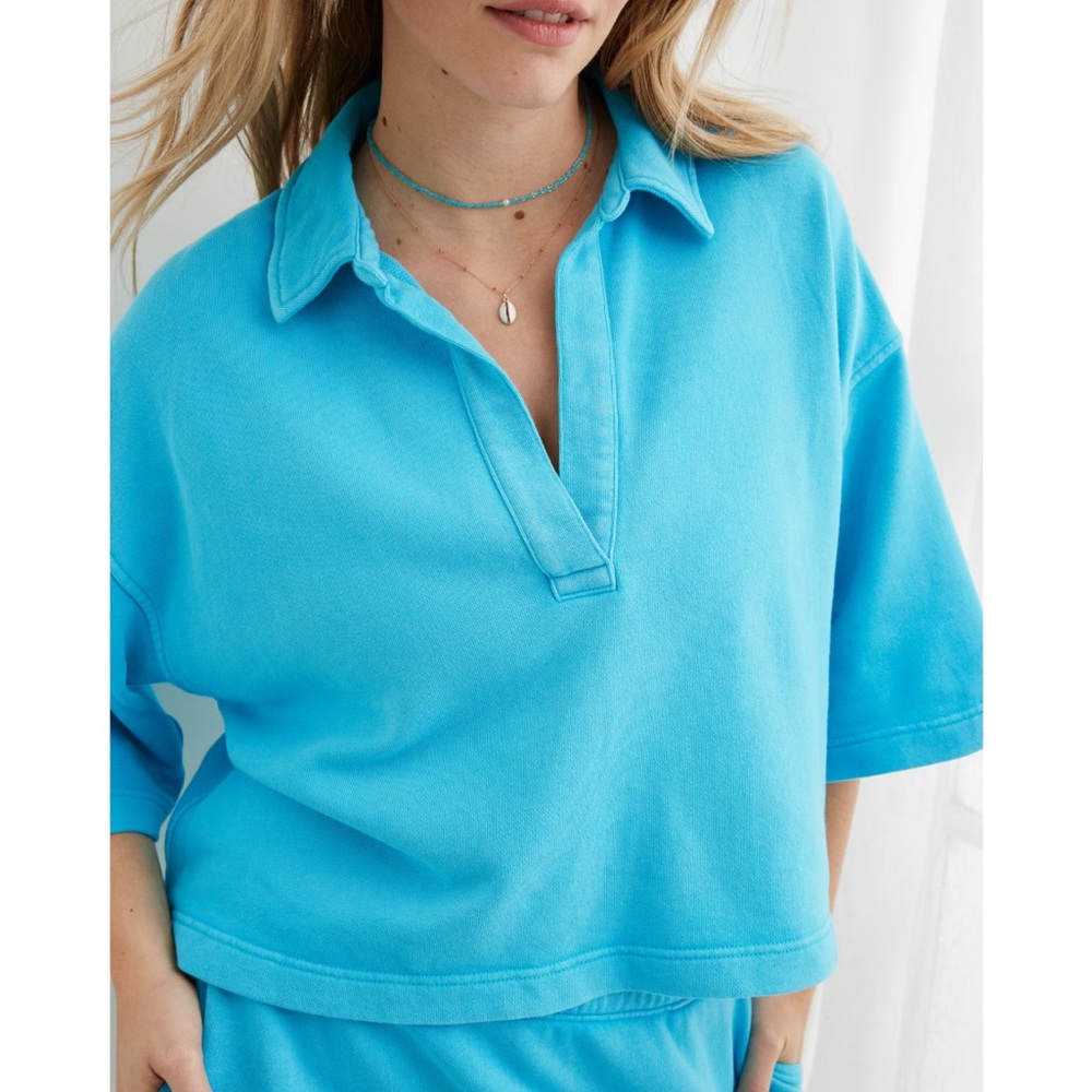 BOGO! Aerie Short Sleeve Sweatshirt Polo Neck Top Blue Size Small